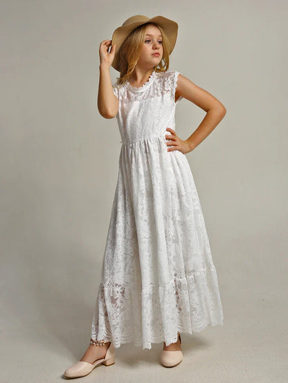 Princess Girls Lace Bohemia Long Dresses Baby Kids Flower Wedding Party Dress Cotton Lining Vestidos Costume Children Clothing