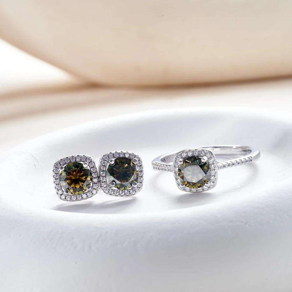 S925 Sterling Silver jewelry for women 1 carat moissanite diamond 3 pieces set necklace ring earrings wedding party