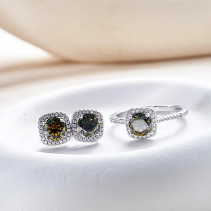 S925 Sterling Silver jewelry for women 1 carat moissanite diamond 3 pieces set necklace ring earrings wedding party