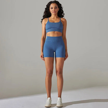 Seamless Yoga Set Gym Suits With Shorts Crop Top Sport Bra Women's Shorts 2 Pieces Set Running Workout Outfit Fitness Clothing