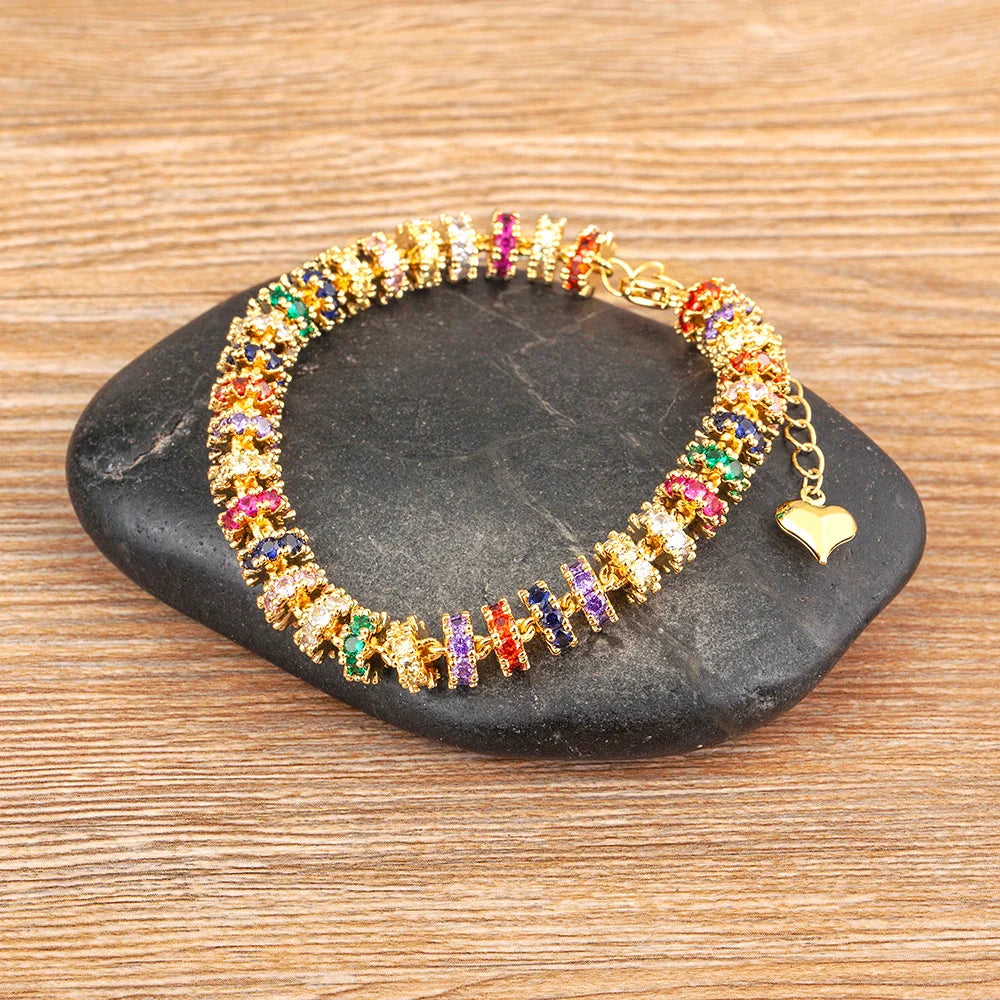 Fashion Gold Plated Chain Bead Bracelet for Women Colorful Crystal Zircon Heart Shape Charm Wedding Party Jewelry Gifts