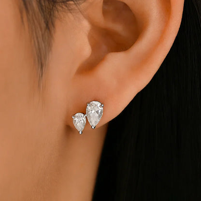 2-Stone Waterdrop Moissanite Stud Earrings for Women 925 Sterling Silver 3cttw Pear Cut Lab Diamond Ear Studs with Certificate