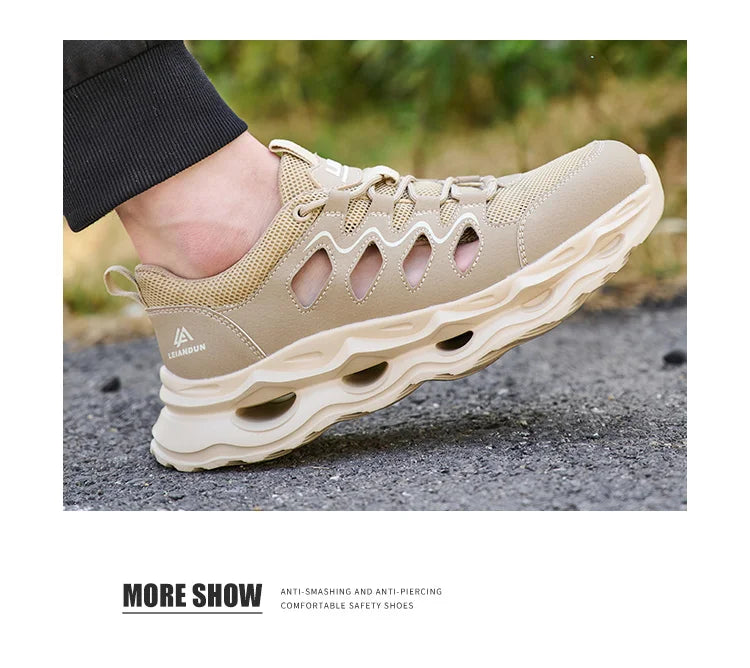 Men's Summer Breathable Safety Shoes Anti-smash Puncture-Proof Work Sneakers Fashion Footwear Comfortable Work Boots