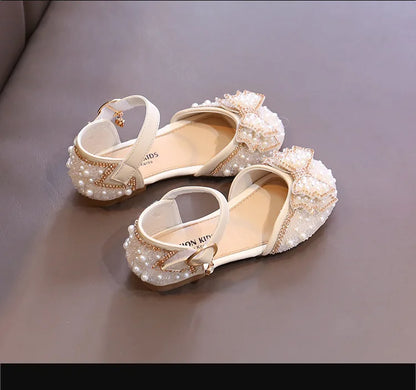 2025 New Summer Style Fashionable Comfortable Casual and Elegant Flat Bow Toe-toe Beaded Wear-resistant Girls' Leather Shoes
