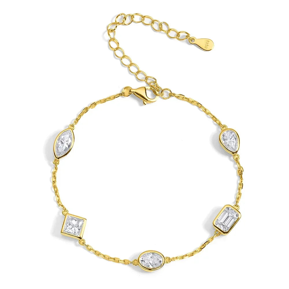Multi Shape Moissanite Bracelets for Women S925 Silver  Certified Pear/Oval/Marquise/Princess Cut Diamond Wrist Chain