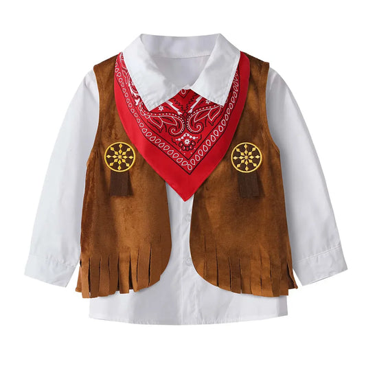Kid Boys Cowboy Costume Children Western Cowboy Costumes Purim Cosplay Halloween Event Dress Up Party Stage Performance Outfits