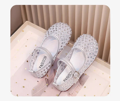 Summer Quick-Dry Mesh Kids Sandals for Girls Witn Sparkly Sequins Non-Slip Sole Cuts-outs Toddler Flats Beach Shoes Daily Wear