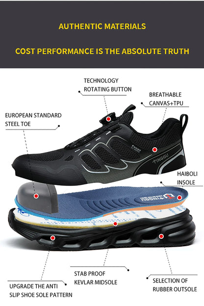 NEW Rotary Buckle Security Boots for Men WorkSneakers Women Boots Breathable Steel Toe ShoesSafety Puncture-Proof Men Boots