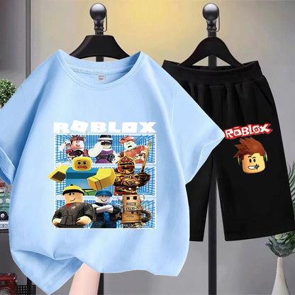 Kids Print Short Sleeve T-Shirt Set Fashionable and Fun for Little Gamers