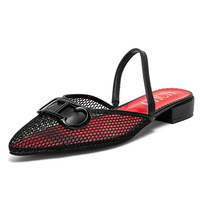 Woman Middle Heel Slippers Luxury Brand Women's Shoes Retro Design 2025 Summer New