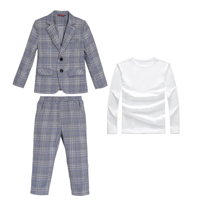 Spring Autumn Kids Boys Suits Elegant Children Boys Plaid Blazer Pant Suits Outfits Set Young Teenager Boys Formal Wedding Suits