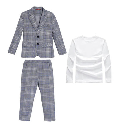 Spring Autumn Kids Boys Suits Elegant Children Boys Plaid Blazer Pant Suits Outfits Set Young Teenager Boys Formal Wedding Suits