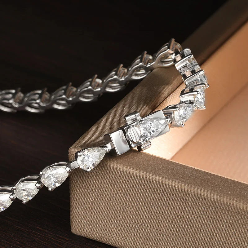 3x5mm Pear Cut Moissanite Tennis Bracelets for Women  s925 Sliver Plated 18k White Gold Hiphop Party Bracelet Wholesale