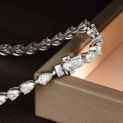 3x5mm Pear Cut Moissanite Tennis Bracelets for Women  s925 Sliver Plated 18k White Gold Hiphop Party Bracelet Wholesale