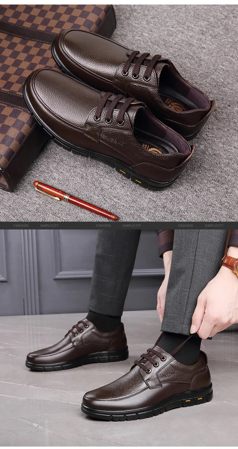 Handmade Leisure Men Shoes New Trendy Minimalist Work Shoes With Lace Up Middle-Aged Dad Formal Casual Business Leather Shoes