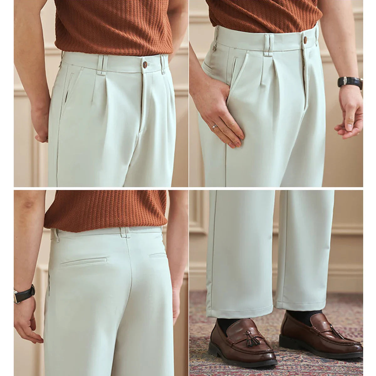 Men‘s Slim-Straight Fit Trousers for Spring & Summer Slim Fit Daily Work Trousers, Solid Color Street Suit Trousers