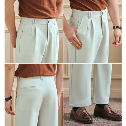 Men‘s Slim-Straight Fit Trousers for Spring & Summer Slim Fit Daily Work Trousers, Solid Color Street Suit Trousers