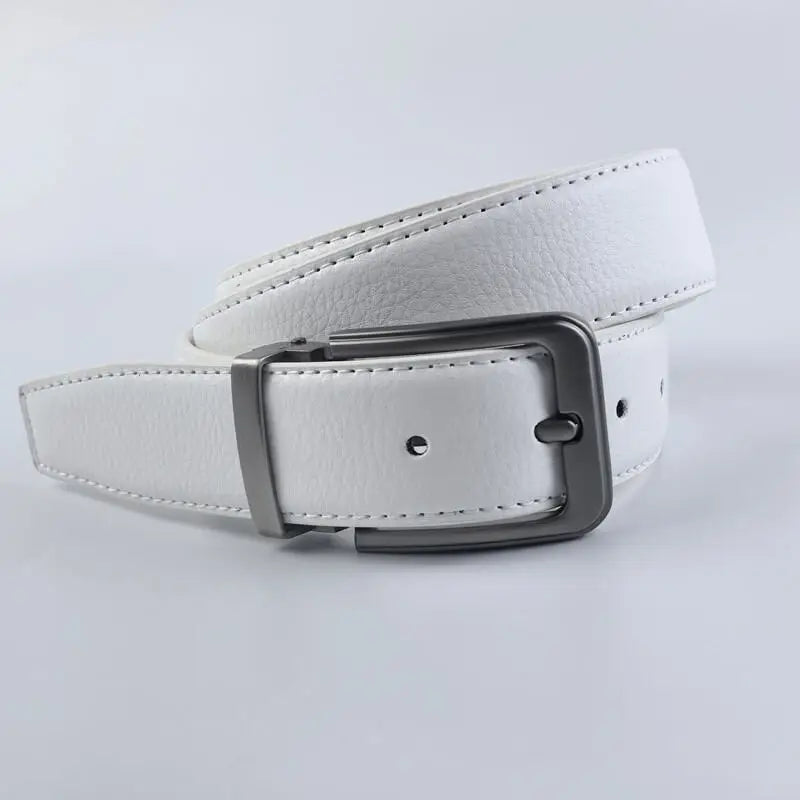 Korean version Golf white leather belt Pin buckle youth pants casual belt original belt for men and women