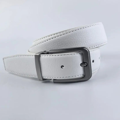 Korean version Golf white leather belt Pin buckle youth pants casual belt original belt for men and women