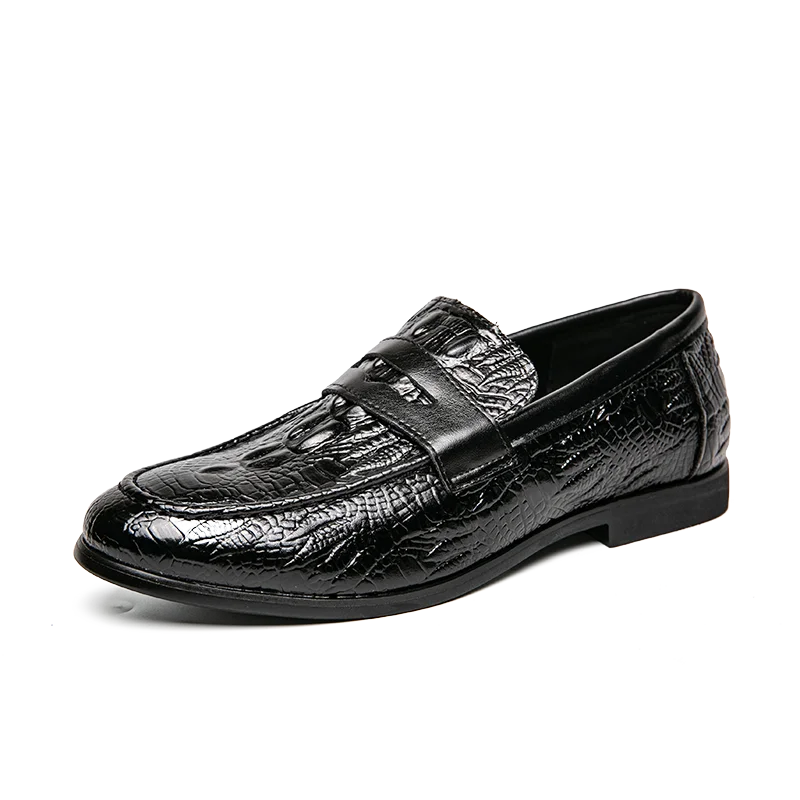 2025 new men black slip-on leather shoes, 47 soft non-slip business leather shoes, spring moccasin social flat formal shoes 48