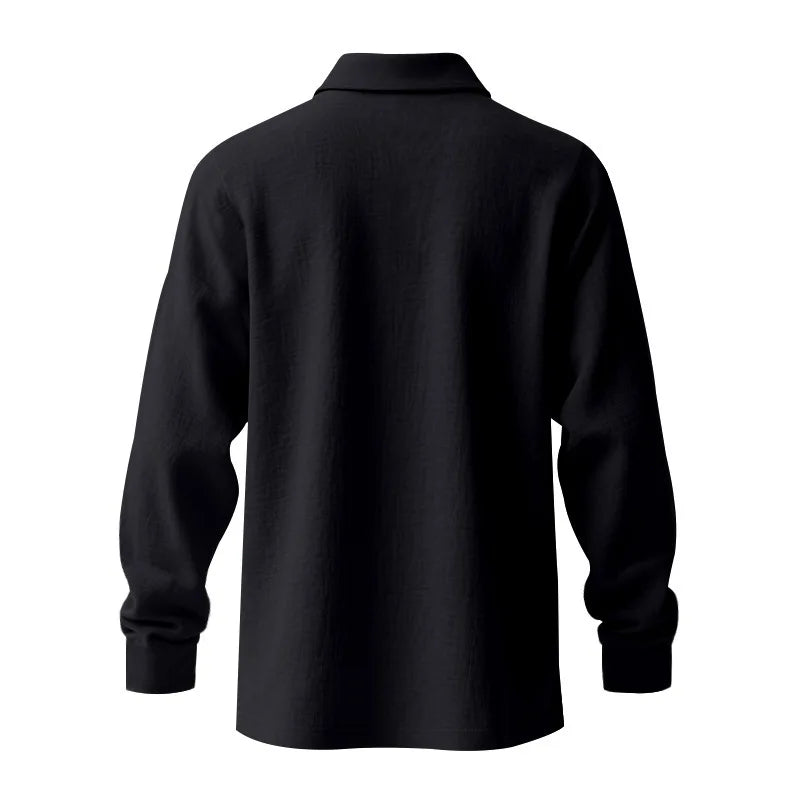 Linen shirt stand-up collar button-down men's loose casual breathable V-neck long-sleeved polo shirt