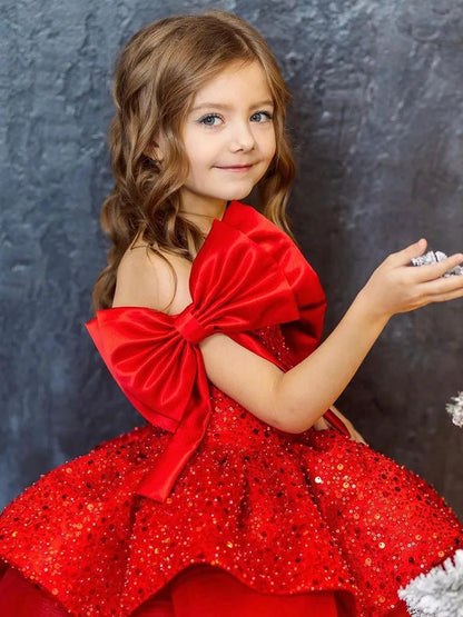 2026 New Christmas Children's Dress Flower Wedding Sequenant Princess Princess Skirt 2-10 years old Red Girl Dress Spot