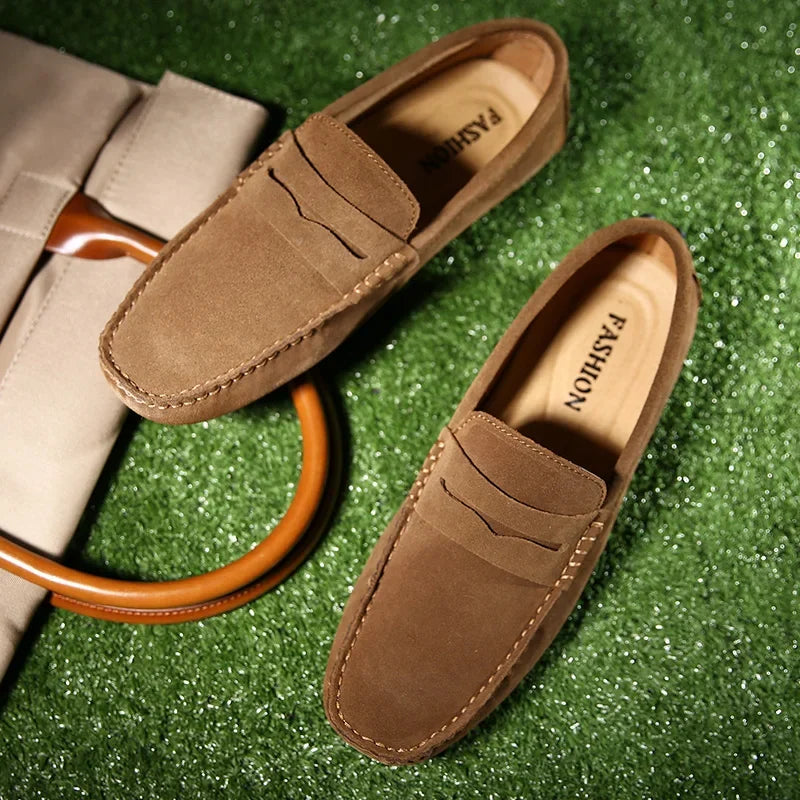 High Quality Suede Men Casual Shoes Non-slip Mens Driving Shoes Slip on Flats Loafers Leather Shoes 10 Colors Size 38-49