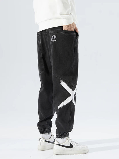 2026 New Summer Men's Jeans Denim Jogger Pants Streetwear Style Ankle-Length Baggy Jeans with Drawsting Waist Asian Size XL-6XL