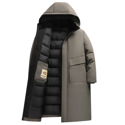 2024 new arrival winter hooded jacket long style sill-like cotton jackets men,mens fashion thicken warm parkas trench coat male