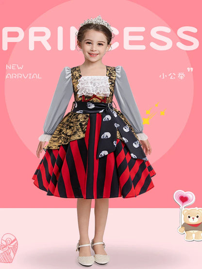 Carnival Ocean Theme Girls Pirate Costume Buccaneer Princess Dress Up For Kids With Accessories Halloween Cosplay Party Outfit