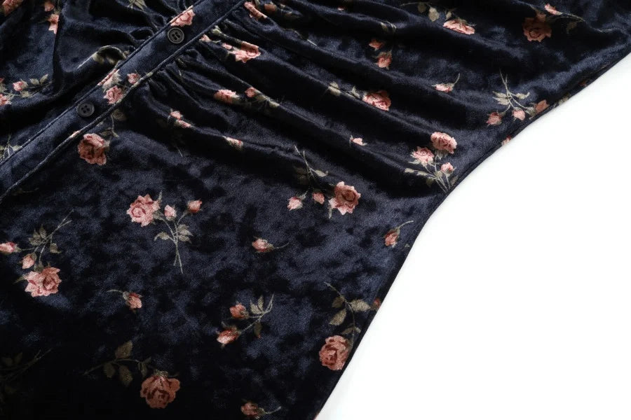 velvet print shirring woman dress elegance lady dressy wear