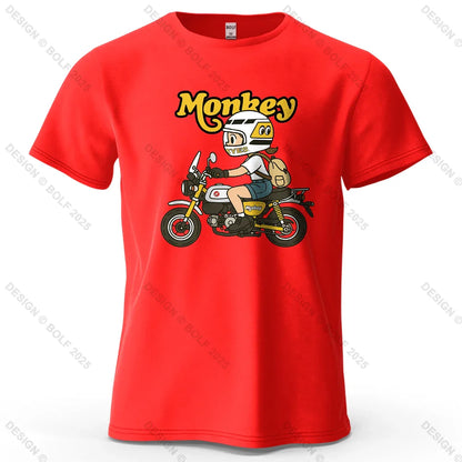 Men's Monkey Motorcycle Graphic Short Sleeve T-Shirt 100% Cotton Cartoon Printed Tops Tee for Women Summer Casual Sportswear
