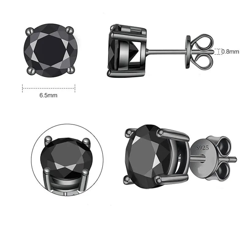 4 Claw GRA Certified 0.5/1CT Black Moissanite Earrings for Women Man Unisex 925 Silver Plated 18K Black Gold Party Ear Stud