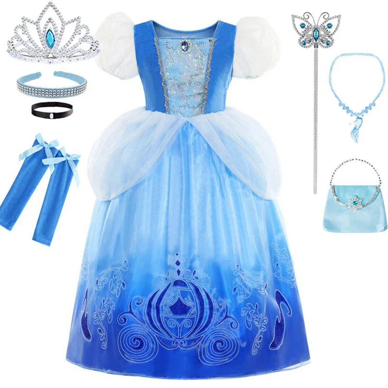 Cendrillon Inpired Princess Ball Gown Costume Play Purim Festival Dress Fairy Tale The Glass Slipper Role Play Apparel 3-10Yrs
