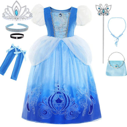 Cendrillon Inpired Princess Ball Gown Costume Play Purim Festival Dress Fairy Tale The Glass Slipper Role Play Apparel 3-10Yrs