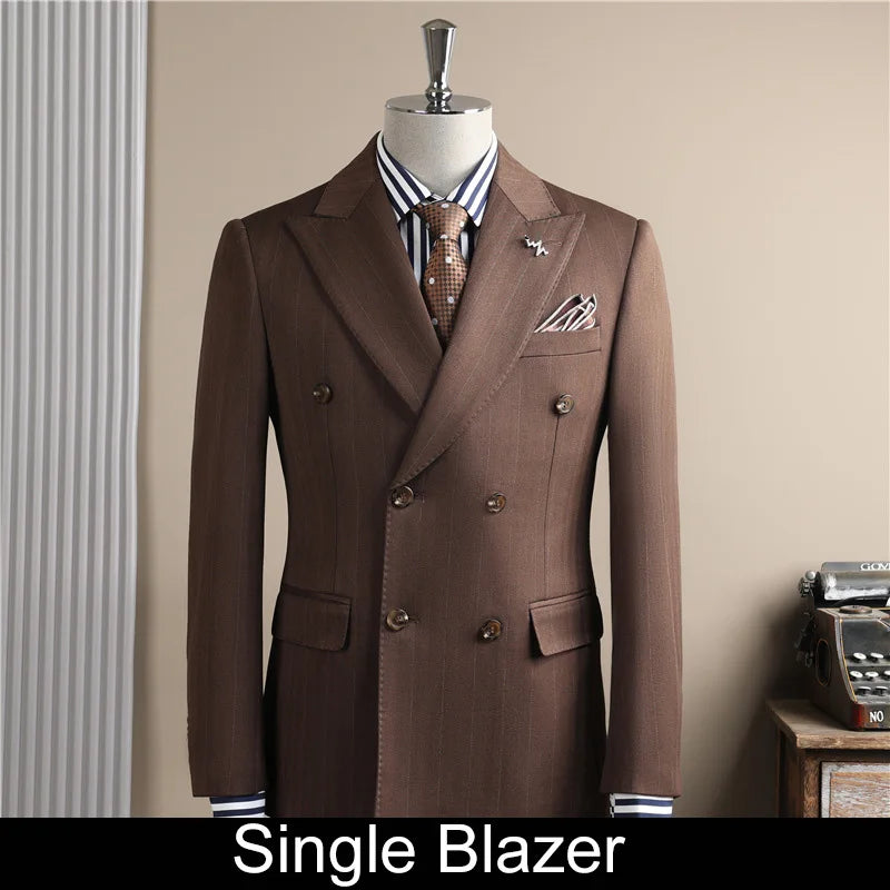 Man Outfit Turn Down Collar Long Sleeve Blazer Men Turn Down Collar Vest Straight-leg Pant Male Striped Slim 3-piece Suit Set