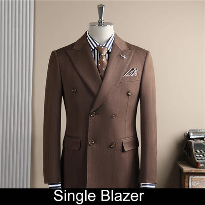 Man Outfit Turn Down Collar Long Sleeve Blazer Men Turn Down Collar Vest Straight-leg Pant Male Striped Slim 3-piece Suit Set