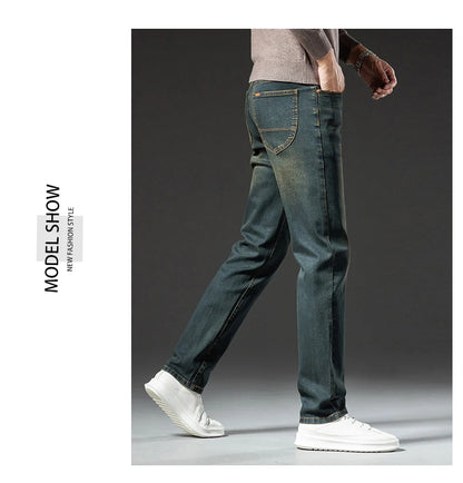 Premium Jeans Men's Autumn 2023 New Elastic High End Business Casual Old Vintage Straight Leg Jeans