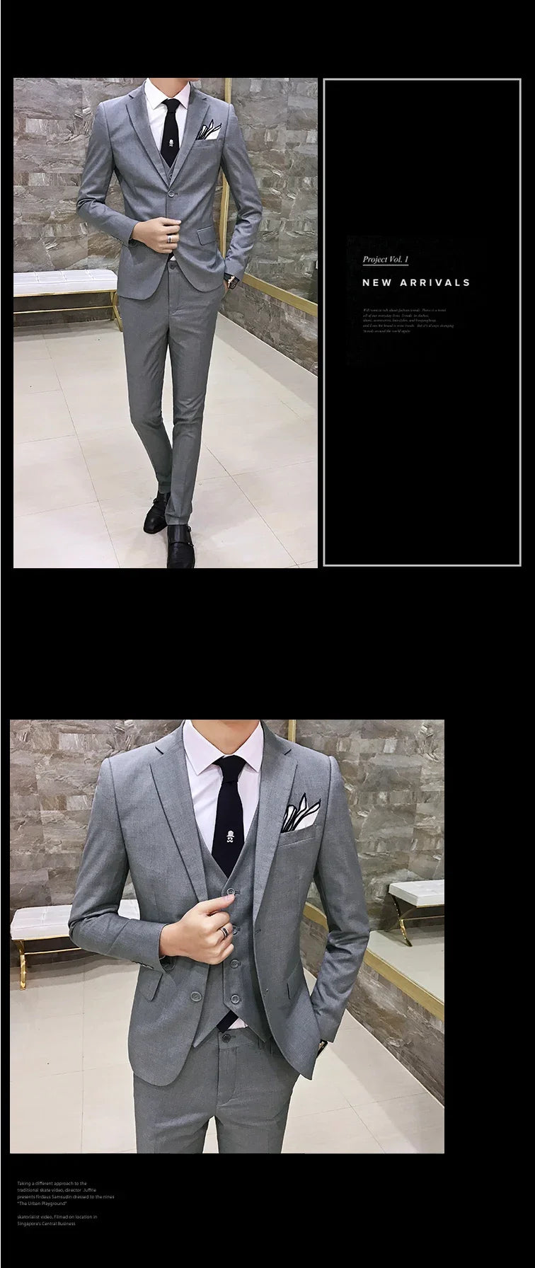 Suit (Blazer+vest+pants) Men's Fashion Business Korean Version of Solid Color Slim-fit Wedding Professional Gentleman Dress 6XL