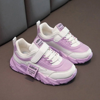 Spring New Kids Sneakers 2025 PU Girls Casual Mesh Solid Pink Light Boys White Hook & Loop Children Non-slip Sports Shoes