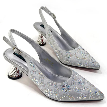 2024 Summer New Design Specials Italian Women Shoes and Bag Set in Royal Green Color Comfortable Heels With Rhinestone for Party