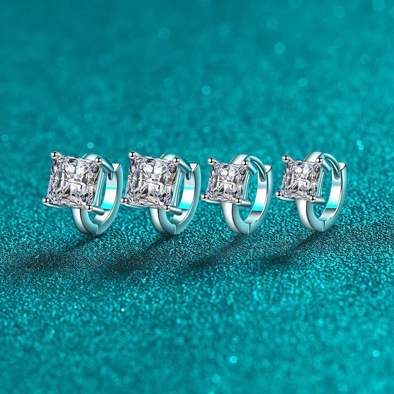 1ct 2ct  D Color Princess Moissanite Hoop Earring for Women Sparkling Lab Diamond 925 Sterling Silver Wedding Earrings