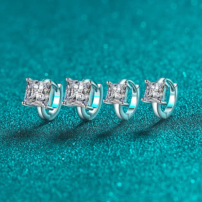 1ct 2ct  D Color Princess Moissanite Hoop Earring for Women Sparkling Lab Diamond 925 Sterling Silver Wedding Earrings