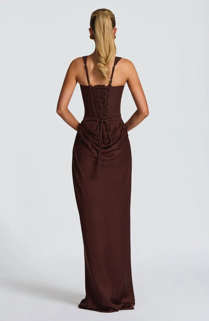 Women's casual long sleeved slim fit fishbone pure desire suspender jumpsuit long skirt slim fit solid color hip hugging dress