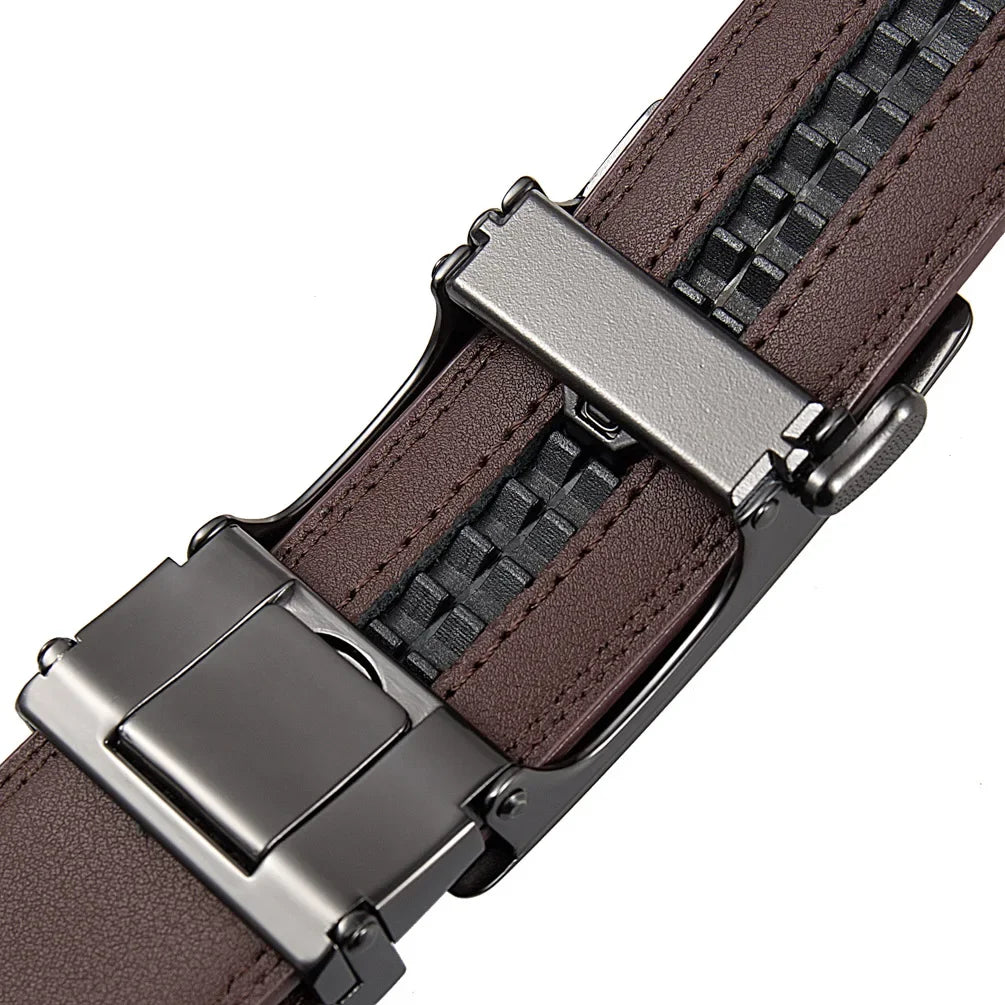 Male Cowskin Leather Belt - Automatic Buckle, Luxury Designer Style, 3.5cm, Black/Brown, Plus Size 130-170cm