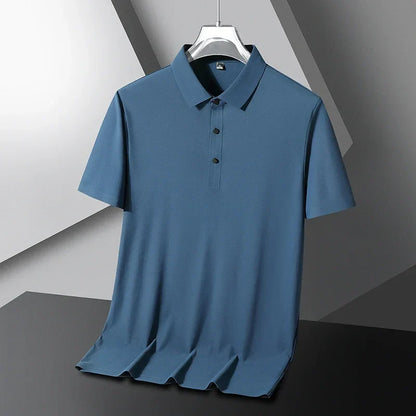 Summer Ice Silk Polo Shirt High-End T-Shirt Solid Color New Half Sleeve Non-Marking Casual Lapels Business Thin Menswear 2025