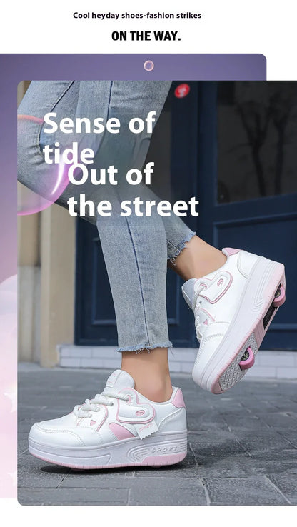 Lace-up breathable walking shoes Girls 2024 new two-wheeled retractable sports roller skates for female students outdoors