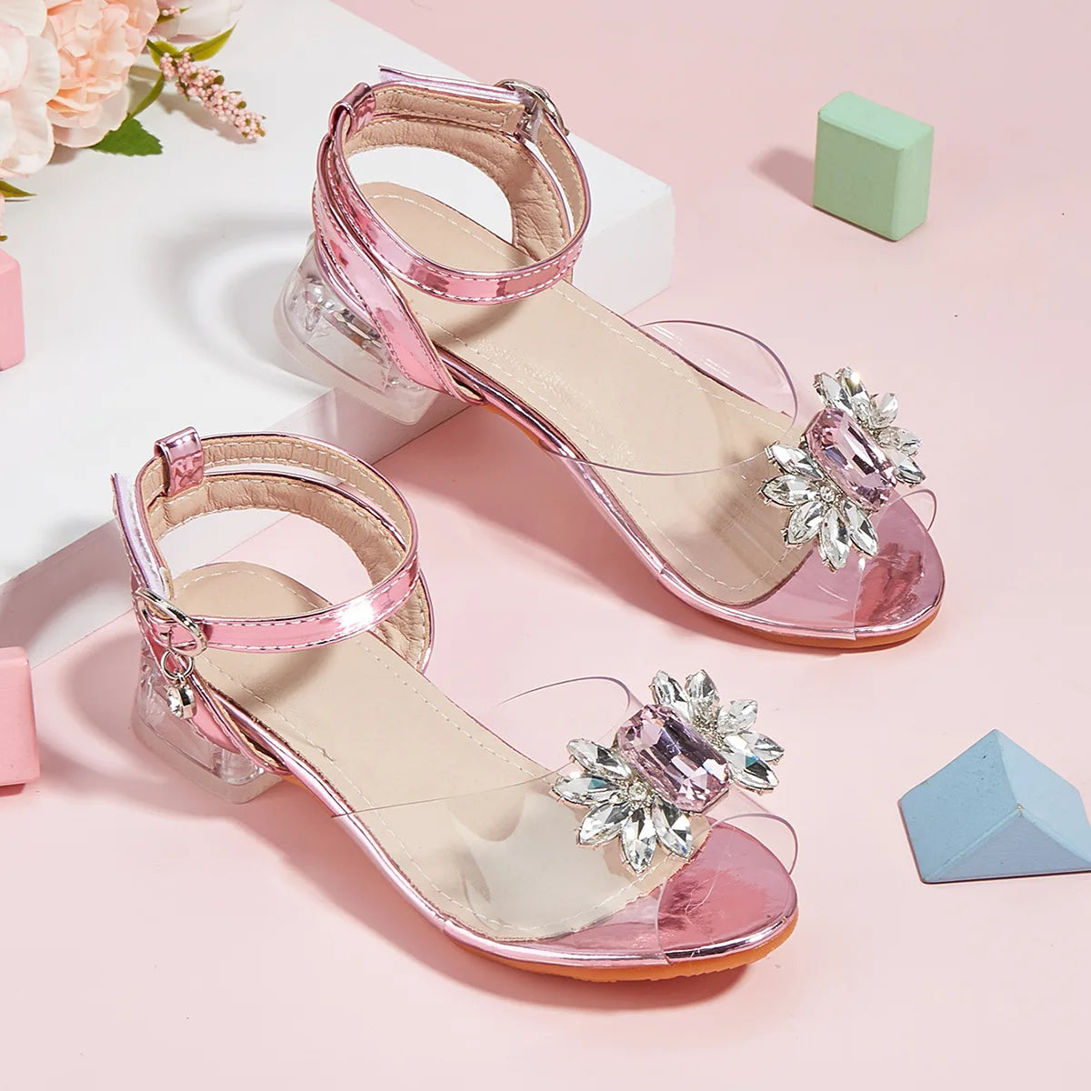 New Children's Shoes Crystal High Heels Girls' Baby Rhinestone Princess Shoes Fashion Transparent Kid's Sandals