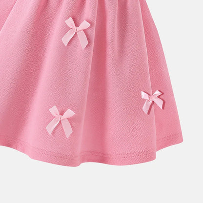 Girls 4-7 Fashion Dress, Sleeveless Square Neck Bow Embellished A-Line Dress, Soft and Cute for Daily Outfit