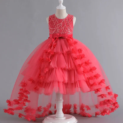 Kids for Girl's 3 to 12 years old Formal Evening Trailing Dress Sleeveless Princess Fluffy Cake Dinner Performance Dance